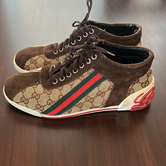 Gucci High Top Brown Canvas Sneaker Men’s Size 10 Authentic - Picture 2 of 16